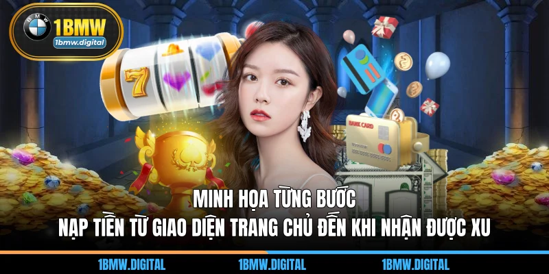 Minh họa từng bước nạp tiền từ giao diện trang chủ đến khi nhận được xu
